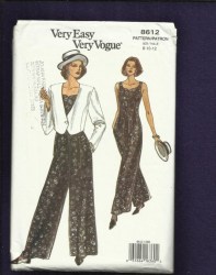 8612 VOGUE EZ SHORT TIE PANEL JACKET,  WIDE LEG ZIPPY JUMPSUIT PATTERN 8-12 or 14-16 choice